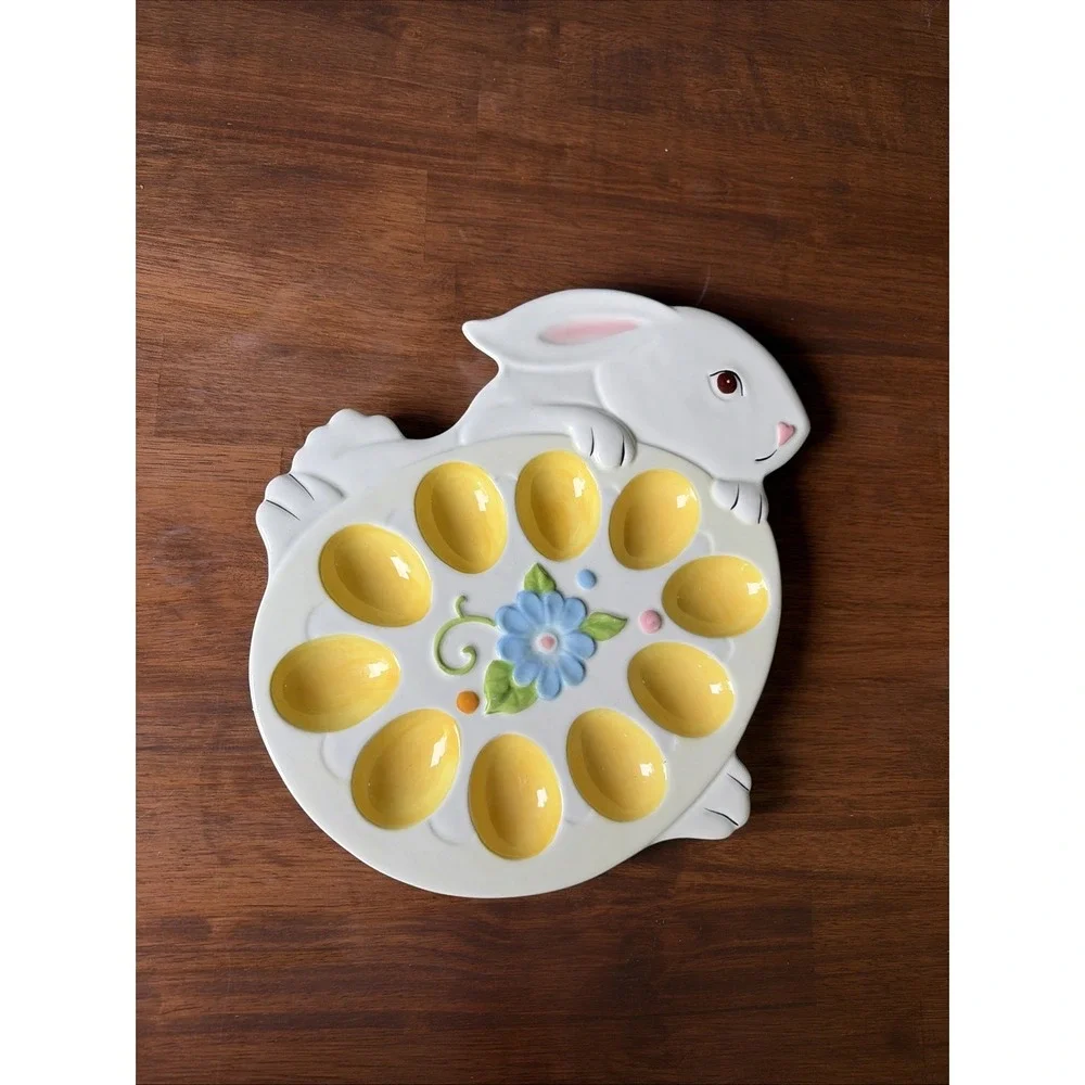 PIER 1 CERAMIC BUNNY DEVILED EGG PLATE